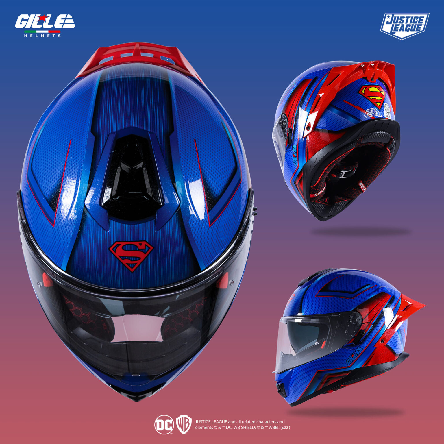 PRE-ORDER GILLE 883 FALCON WD SUPERMAN BLUE Full Face Dual Visor ...